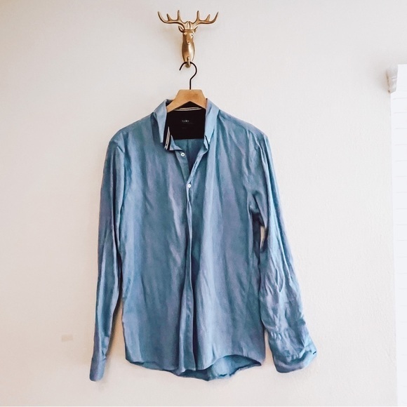 Zara Men's Blue Button Front Dress Shirt Size Large - Picture 1 of 6